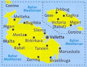 immagine di mappa topografica mappa topografica n.235 - Malta, Gozo, Valletta, Comino, Rabat, Mosta, Sliema - con informazioni turistiche, sentieri, spiagge e luoghi panoramici - compatibile con GPS