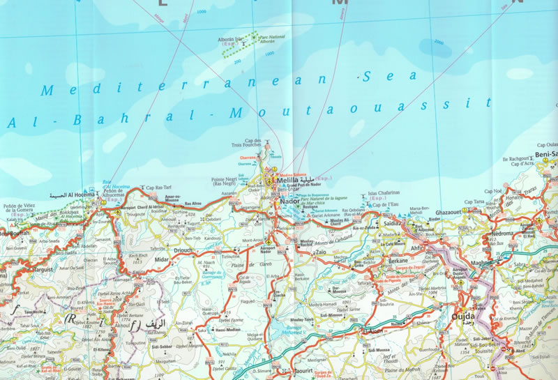 immagine di mappa stradale mappa stradale Marocco - con Marrakech, Agadir, Casablanca, Rabat, Tanger, Figuig, Fes, Dakhla - mappa impermeabile e antistrappo - con spiagge ed oasi - nuova edizione