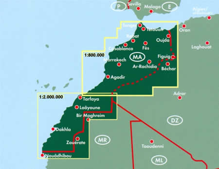immagine di mappa stradale mappa stradale Marocco / Morocco / Marokko - con Marrakech, Agadir, Casablanca, Rabat, Tanger, Figuig, Fes, Dakhla - edizione 2022