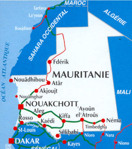 immagine di mappa stradale mappa stradale Mauritania / Mauritanie