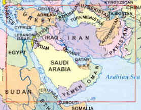 immagine di mappa stradale mappa stradale Middle East - Medio Oriente - Naher Osten (con Turchia, Siria, Libano, Israele, Giordania, Egitto, Arabia Saudita, Yemen, Oman, Kuwait, Iraq, Iran, Afghanistan, Pakistan, Turkmenistan)