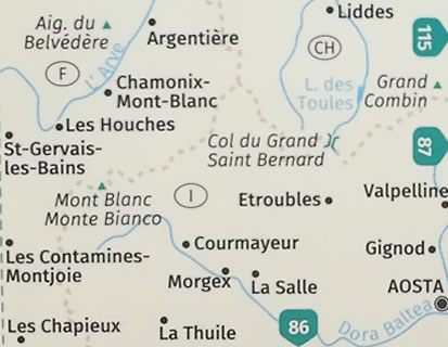immagine di mappa topografica mappa topografica n.85 - Monte Bianco, Aosta, Grand Combin, Liddes, Chamonix-Mont-Blanc, La Thuile, Valpelline, La Salle, Morgex, Les Chapieux, Saint-Gervais-les-Bains, Argentière - mappa plastificata, compatibile con GPS