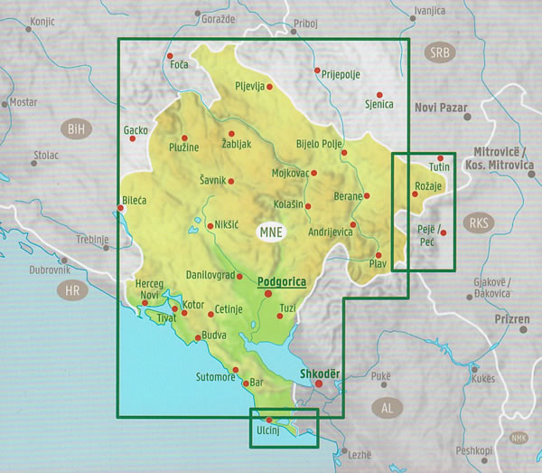 immagine di mappa stradale mappa stradale Montenegro - mappa stradale con luoghi panoramici, parchi e riserve naturali - EDIZIONE 2024