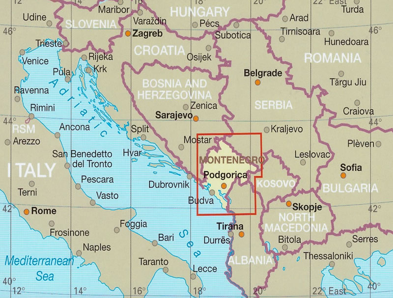 immagine di mappa stradale mappa stradale Montenegro - mappa stradale con luoghi panoramici, parchi e riserve naturali - mappa impermeabile e antistrappo - EDIZIONE 2024