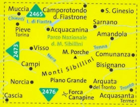 immagine di mappa topografica mappa topografica n.2474 - Monti Sibillini, Norcia, Cascia, Arquata del Tronto, M. Porche, Bisignano, Visso, Castelsantangelo, Amandola, Acquacanina, Pieve Torina, Muccia, Sarnano, S. Ginesio - mappa plastificata - compatibile con GPS - nuova edizione