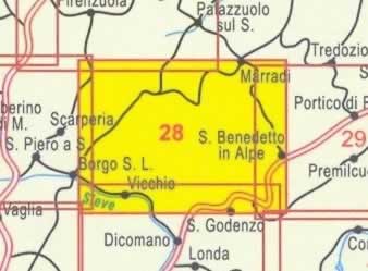 immagine di mappa topografica mappa topografica n.28 - Mugello e Alto Mugello - con Passo del Muraglione, il Giogo, Marradi, Borgo S. Lorenzo, Vicchio, S. Godenzo - nuova edizione
