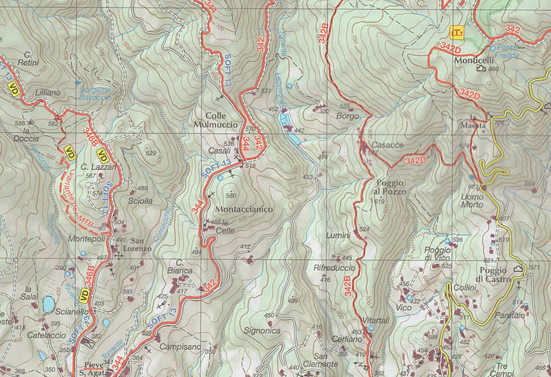 immagine di mappa topografica mappa topografica n.02 - Mugello - dalla Calvana al Falterona - Via degli Dei, Sentiero Italia, Alta Via dei Parchi, Cammino di Dante, Sentiero delle Foreste Sacre, Cammino di Sant'Antonio, Via Romea dei Guidi - con Barberino di Mugello, Scarperia, S. Piero a Sieve, Vicchio, Borgo San Lorenzo, Dicomano, Londa, San Godenzo - carta escursionistica dei sentieri - con rifugi, sentieri CAI numerati, sorgenti, cascate, punti panoramici, aree pic-nic e campeggi - EDIZIONE 2026
