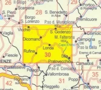 immagine di mappa topografica mappa topografica n.30 - Mugello, Val di Sieve, Alto Casentino - con Monte Falterona, Passo del Muraglione, Dicomano, Londa, Pratovecchio, Rufina, S.Godenzo, Stia, Vicchio - nuova edizione