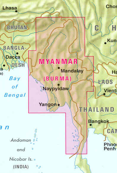 immagine di mappa stradale mappa stradale Myanmar / Burma (Birmania)