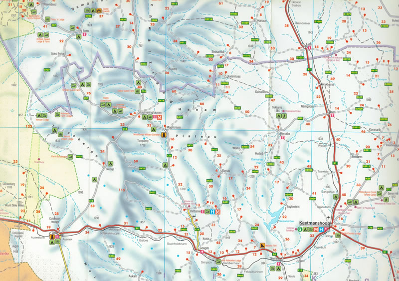 immagine di mappa stradale mappa stradale Namibia - mappa stradale con parchi naturali, rete stradale, mappa del centro di Windhoek e indice delle località - con le regioni di Windhoek, Lüderitz, Swakopmund, Walvis Bay, Mariental, Keetmanshoop, Karasburg, Otjiwarongo, Ondangwa, Tsumeb, Katima Mulilo, Rundu, Rehoboth, Livingstone - edizione 2025