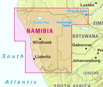 immagine di mappa stradale mappa stradale Namibia - con Victoria Falls, Chobe, Okavango Delta