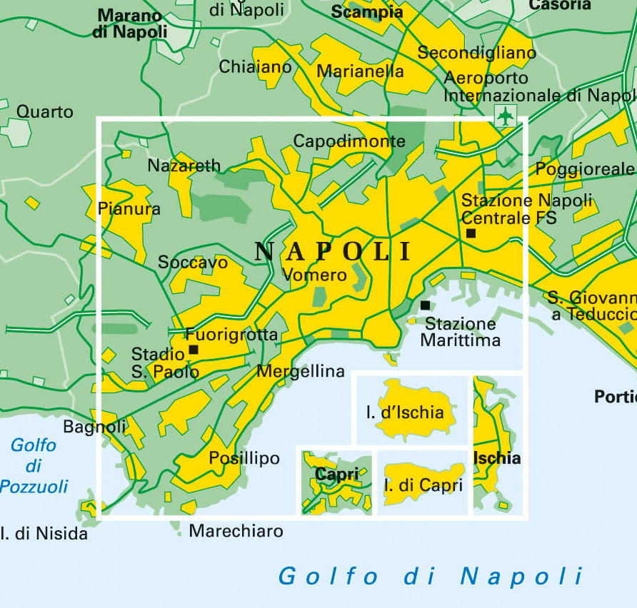 immagine di mappa di città mappa di città Napoli - con Isola di Capri, Isola d'Ischia - mappa della città - nuova edizione