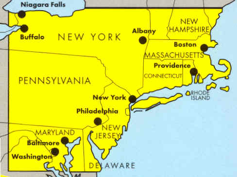 immagine di mappa stradale mappa stradale USA North-East / Stati Uniti Nord Est - New York, Pennsylvania, New Jersey, Delaware, Maryland, Maine