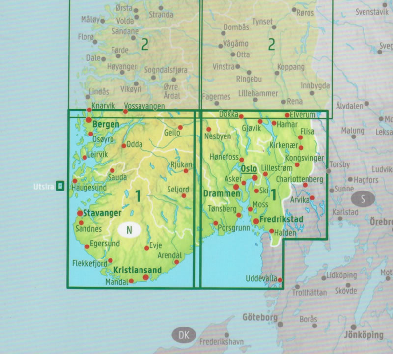 immagine di mappa stradale mappa stradale Norvegia Centro-Sud - set di 2 mappe stradali con cartografia dettagliata ed aggiornata - con Oslo, Bergen, Stavanger, Trondheim, Lillehammer, Alesund - edizione 2025