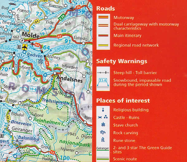 immagine di mappa stradale mappa stradale Norvegia - con Oslo, Bergen, Stavanger,  Ålesund, Tromsø - mappa stradale Michelin n.752 - nuova edizione