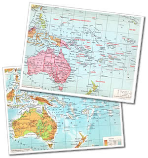 immagine di mappa scolastica mappa scolastica Oceania - Fisica e Politica - mappa plastificata 29 x 37 cm