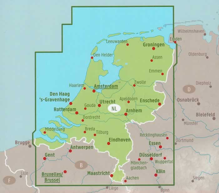 immagine di mappa stradale mappa stradale Olanda / Paesi Bassi / Nederland / Netherlands - con Amsterdam, Rotterdam, Eindhoven, Utrecht, Groningen, Den Haag/L'Aia - EDIZIONE Luglio 2023