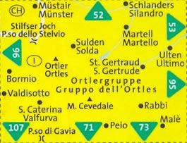 immagine di mappa topografica mappa topografica n.72 - Ortler/Ortles, Cevedale, Bormio, Passo dello Stelvio, Martello, Silandro, Ultimo, Rabbi, Peio, Dimaro, S. Caterina Valfurva, Valdisotto - mappa plastificata, compatibile con GPS + mappa panoramica - nuova edizione