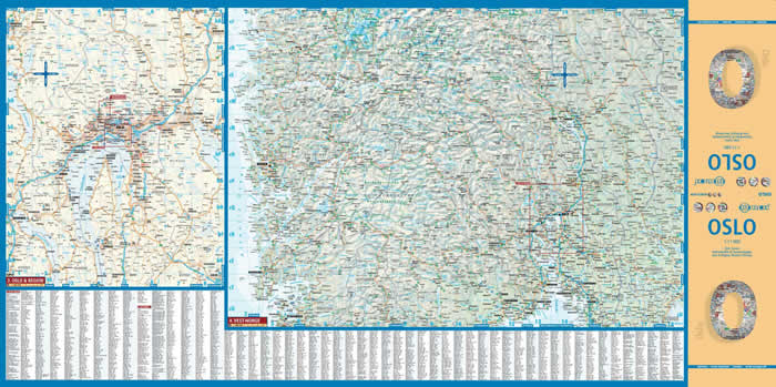 immagine di mappa di città mappa di città Oslo - mappa del centro e dei dintorni - mappa plastificata