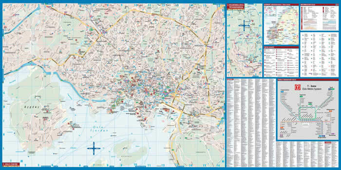 immagine di mappa di città mappa di città Oslo - mappa del centro e dei dintorni - mappa plastificata