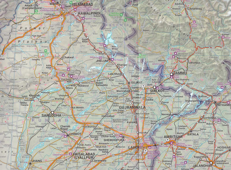 immagine di mappa stradale mappa stradale Pakistan - con Karachi, Lahore, Faisalabad, Rawalpindi, Multan, Hyderabad, Gujranwala, Peshawar, Quetta, Islamabad - EDIZIONE 2025
