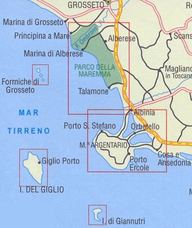 immagine di mappa topografica mappa topografica n.504 - Parco della Maremma, Monti dell' Uccellina, Monte Argentario, Talamone, Orbetello, Isola del Giglio, Giannutri