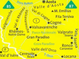 immagine di mappa topografica mappa topografica n.86 - Parco Nazionale del Gran Paradiso, Valle d' Aosta, Valle dell'Orco, Val di Rhêmes, Valgrisenche, Valsavarenche, Val d'Isère, Ceresole Reale, Ronco Canavese, Locana, Valprato Soana, Punta Tersiva - plastificata, compatibile con GPS