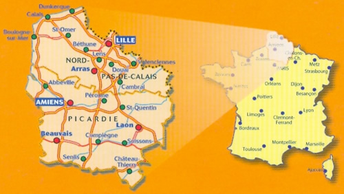immagine di mappa stradale regionale mappa stradale regionale n. 511 - Nord-Passo di Calais, Picardia / Nord-Pas-de-Calais, Picardie/Picardy - con Lille, Amiens, Laon, Beauvais, Arras, Peronne, Château-Thierry, Senlis, Compiegne, Abbeville, St-Omer, Calais, Boulogne-sur-Mer, Cambrai, St-Quentin, Douai, Lens, Bethune - mappa stradale con stazioni di servizio e autovelox