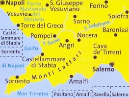 immagine di mappa topografica mappa topografica n.682 - Penisola Sorrentina, Costiera Amalfitana, Vesuvio, Pompei, Salerno, Sorrento, Napoli, Torre del Greco, Sarno, Monti Lattari, Positano, Ravello, Cava de' Tirreni, Nocera, Castellammare di Stabia - con sentieri e percorsi panoramici - nuova edizione