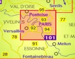 immagine di mappa stradale mappa stradale n.101 - Periferia di Parigi (con aeroporto di Charles de Gaulle, Paris Orly e dintorni di Cergy-Pontoise, Limours, Senart, Sarcelles)