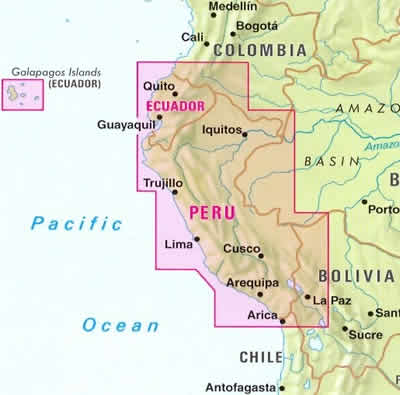 immagine di mappa stradale mappa stradale Perù ed Ecuador - con Cusco, Machu Picchu, Quito, Lima e Isole Galapagos