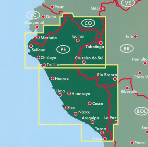 immagine di mappa stradale mappa stradale Peru - con Lima, Arequipa, Trujillo, Chiclayo, Piura, Iquitos, Cuzco, Chimbote, Huancayo, Tacna, Nazca, Sullana - nuova edizione