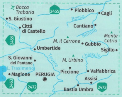 immagine di mappa topografica mappa topografica Perugia, Assisi, Città di Castello, Gubbio - mappa escursionistica Kompass n.2464 - M. Urbino, Umbertide, M. il Cerrone, Pantano, Magione, Bastia Umbra, Cagli - mappa plastificata - compatibile con GPS - Edizione Dicembre 2023