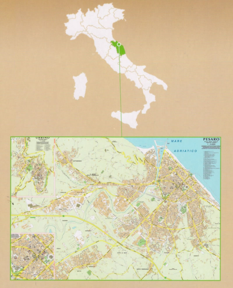 immagine di mappa di città mappa di città Pesaro e Urbino - mappa aggiornata della città e dintorni - con indice delle strade - nuova edizione