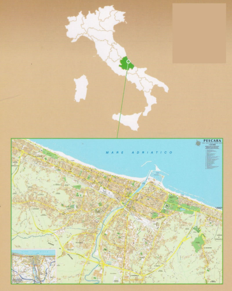 immagine di mappa di città mappa di città Pescara - mappa aggiornata della città e dintorni - con indice delle strade - EDIZIONE 2024