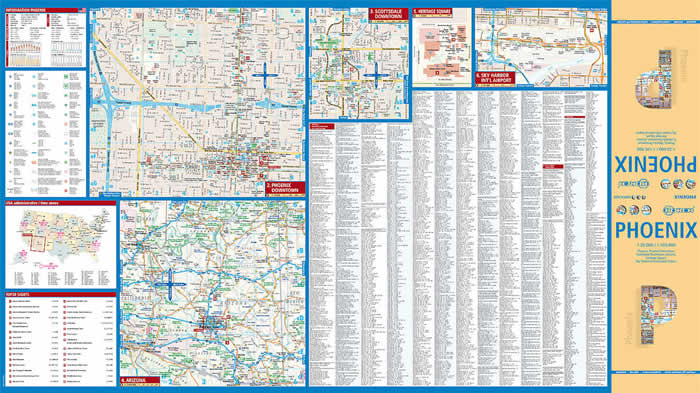 immagine di mappa di città mappa di città Phoenix - con Phoenix Downtown, Scottsdale Downtown, Arizona, Heritage Square, Sky Harbor International Airport - mappa della città plastificata, impermeabile, scrivibile e anti-strappo - dettagliata e facile da leggere, con trasporti pubblici, attrazioni e luoghi di interesse - nuova edizione