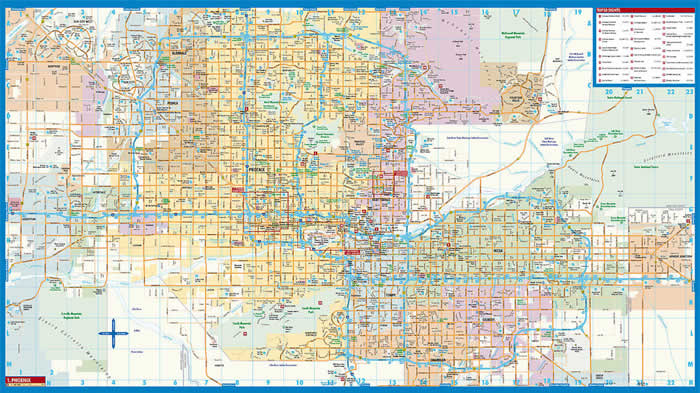 immagine di mappa di città mappa di città Phoenix - con Phoenix Downtown, Scottsdale Downtown, Arizona, Heritage Square, Sky Harbor International Airport - mappa della città plastificata, impermeabile, scrivibile e anti-strappo - dettagliata e facile da leggere, con trasporti pubblici, attrazioni e luoghi di interesse - nuova edizione
