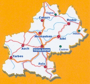 immagine di mappa stradale regionale mappa stradale regionale n. 525 - Midi-Pirenei / Midi-Pyrénées - con Toulouse / Tolosa, Montauban, Castelsarrasin, Condom, Albi, Castres, Millau, Rodez, Figeac, Villefranche-de-Rouergue, Gourdon, Cahors, Auch, Mirande, Tarbes, Foix, Muret, Pamiers, St-Girons, St-Gaudens, Bagnères-de-Bigorre, Argelès-Gazost - mappa stradale con stazioni di servizio e autovelox