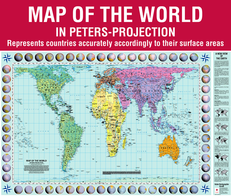 immagine di mappa murale mappa murale Planisfero di Peters - con la proiezione esatta del globo terrestre - carta del mondo di Peters, politica - 130 x 82 cm - Edizione Dicembre 2022