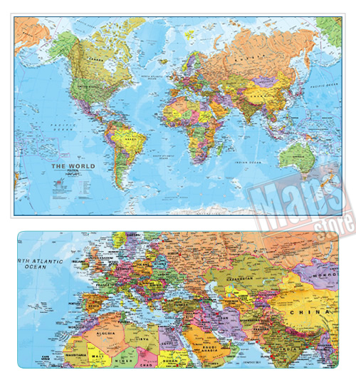 immagine di mappa murale mappa murale Planisfero Fisico-Politico, Plastificato e Laminato - con cartografia molto dettagliata e aggiornata - 200 x 120 cm - nuova edizione