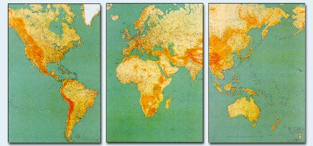 immagine di mappa murale mappa murale Planisfero in 3 fogli Fisico/Politico, 270x135cm