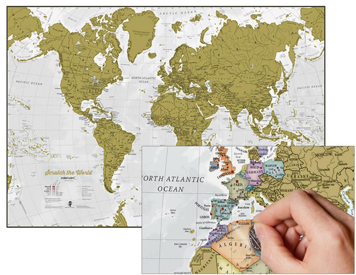 immagine di mappa murale mappa murale Planisfero da grattare! (Scratch Off World Map) - Gratta e Scopri il Mondo - mappa murale personalizzabile con cartografia di alta qualità, dettagliata e aggiornata - il regalo ideale per appassionati di viaggi - 84 x 60 cm - nuova edizione