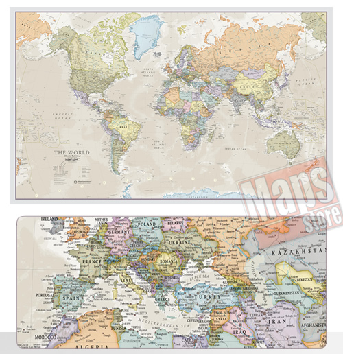immagine di mappa murale mappa murale Planisfero moderno ed elegante, adatto per l'arredamento - plastificato - cartografia politica aggiornata - 200 x 120 cm - nuova edizione