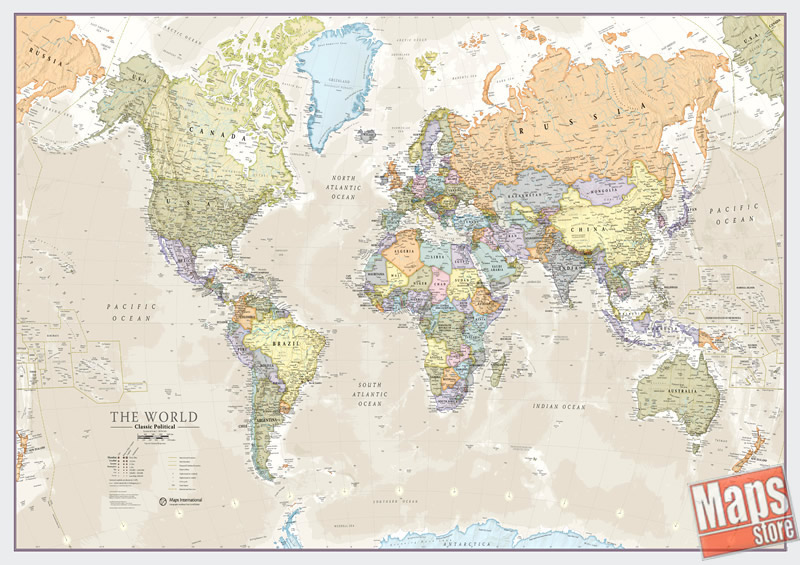 immagine di mappa murale mappa murale Planisfero moderno ed elegante, adatto per l'arredamento - plastificato - cartografia politica aggiornata - 200 x 120 cm - nuova edizione