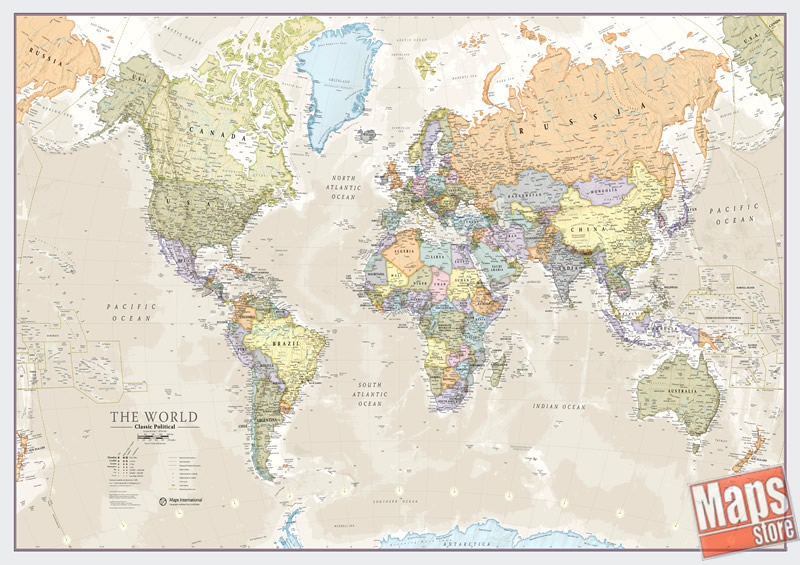 immagine di mappa murale mappa murale Planisfero moderno ed elegante, adatto per l'arredamento - plastificato - cartografia politica aggiornata - 200 x 120 cm - EDIZIONE Dicembre 2023