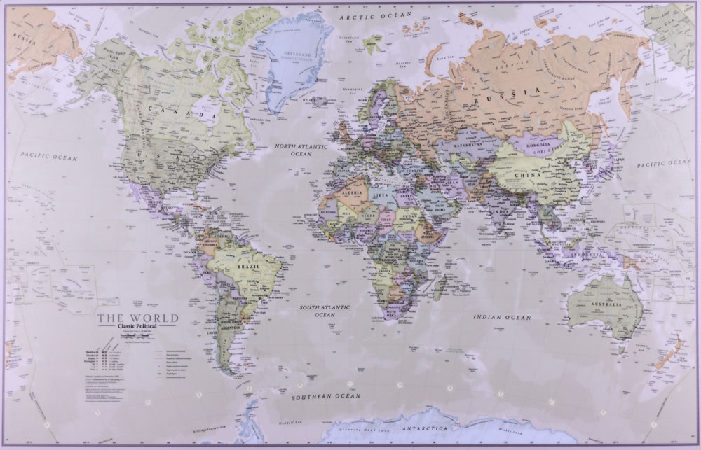 immagine di mappa mappa Planisfero Mousepad - sottomano in gomma flessibile da scrivania / mappa del mondo aggiornata su tappetino mouse - dim. 66 x 42 cm - lavabile, antiscivolo, impermeabile, antiriflesso