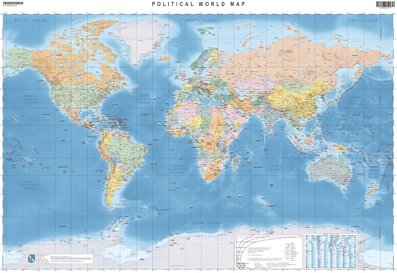 immagine di mappa murale mappa murale Planisfero - mappa murale del mondo - con fusi orari - 100 x 70 cm - stampata su un unico foglio in carta - Edizione 2024