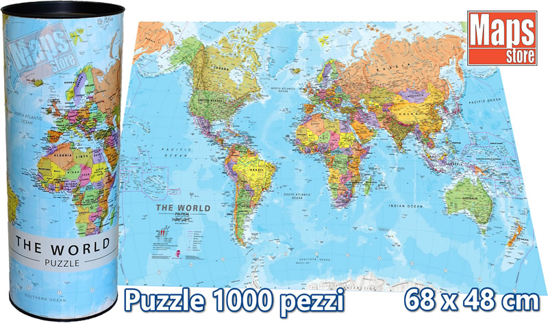immagine di mappa mappa Planisfero Puzzle (da 1000 pezzi) - il regalo ideale per imparare la geografia in modo divertente - con cartografia aggiornata di alta qualità - 68 x 48 cm - nuova edizione