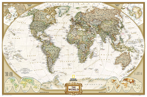 immagine di mappa murale mappa murale Planisfero in stile Antico con Stati moderni - plastificato - con cartografia molto dettagliata - 120 x 76 cm