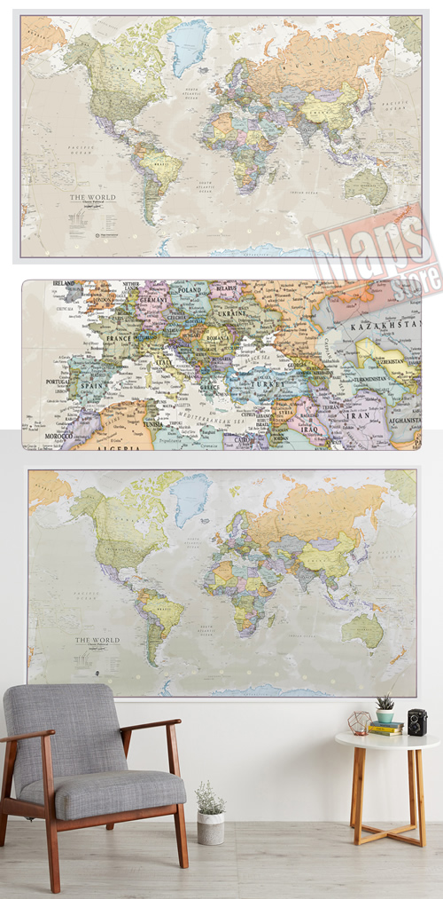 immagine di mappa murale mappa murale Planisfero in stile vintage - plastificato - 200 x 120 cm - nuova edizione